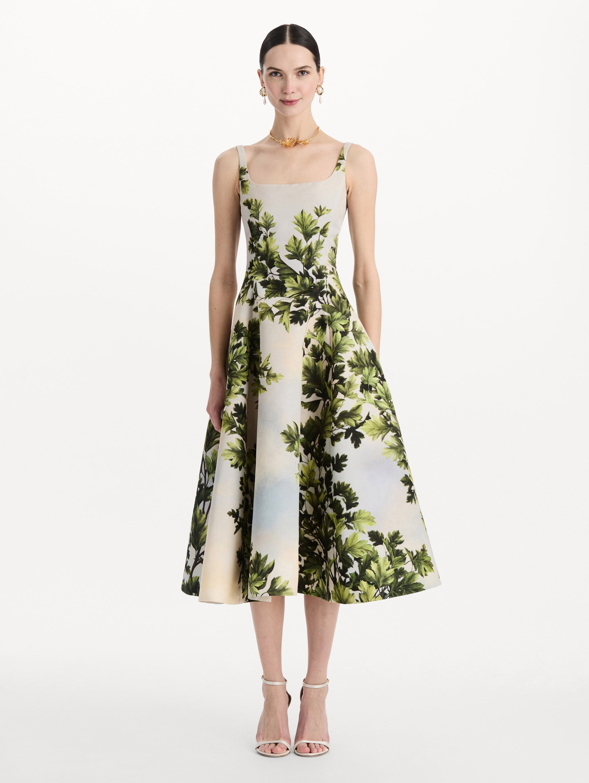Oscar de la Renta Maple Leaves Faille Dress - Image 2