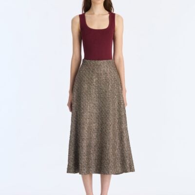 Oscar de la Renta Lurex Sequin Check Tweed Skirt - Image 1