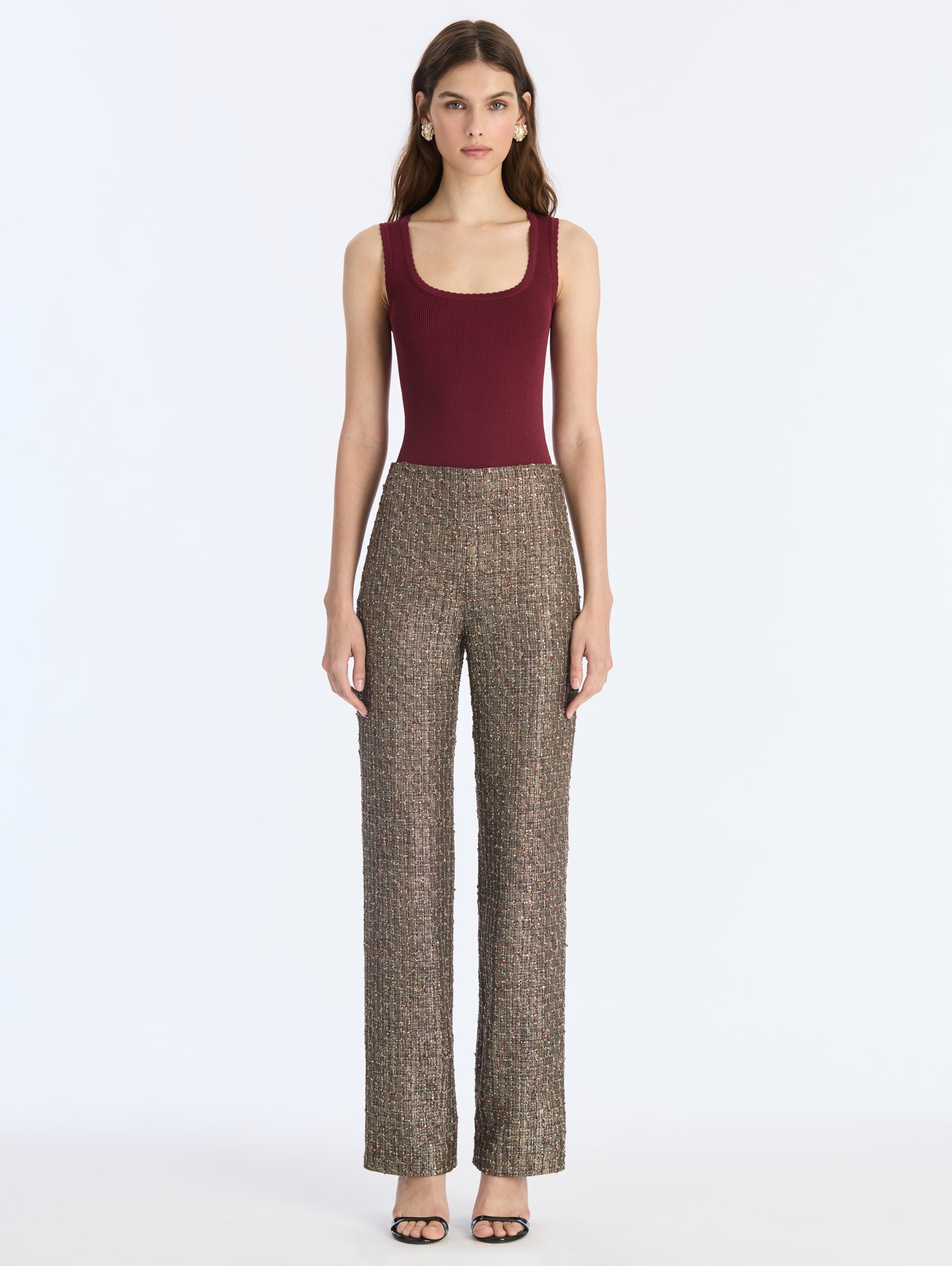Oscar de la Renta Lurex Sequin Check Tweed Pant - Image 1