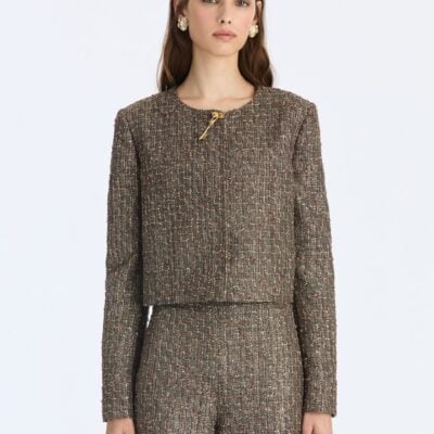 Oscar de la Renta Lurex Sequin Check Tweed Jacket - Image 1