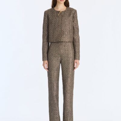 Oscar de la Renta Lurex Sequin Check Tweed Jacket - Image 2