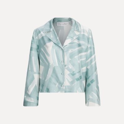 Oscar de la Renta Long Sleeve Stripey Plaid Silk Twill Blouse - Image 1
