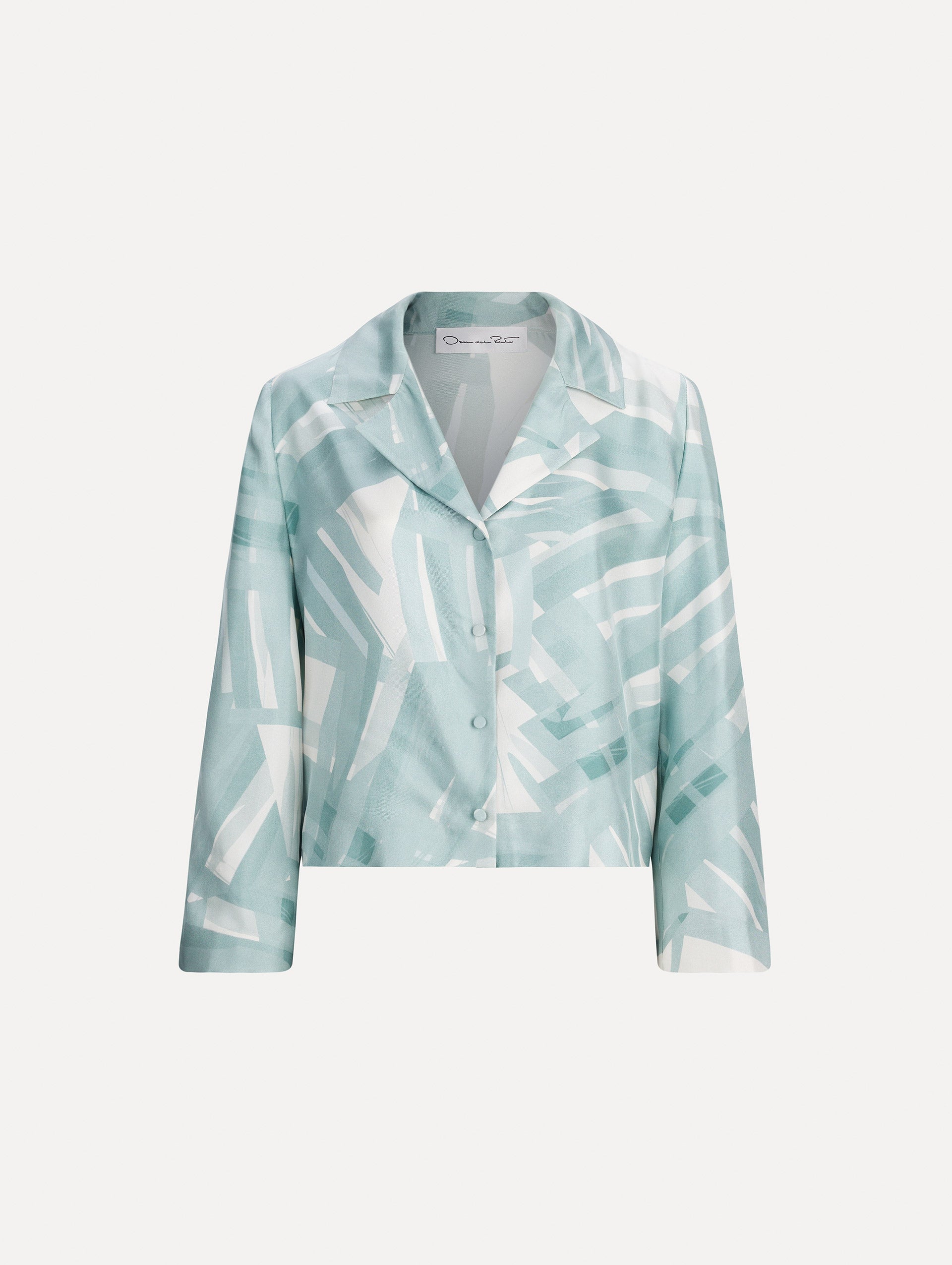 Oscar de la Renta Long Sleeve Stripey Plaid Silk Twill Blouse - Image 1