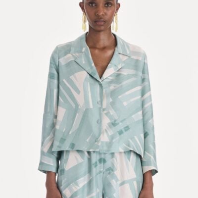 Oscar de la Renta Long Sleeve Stripey Plaid Silk Twill Blouse - Image 2