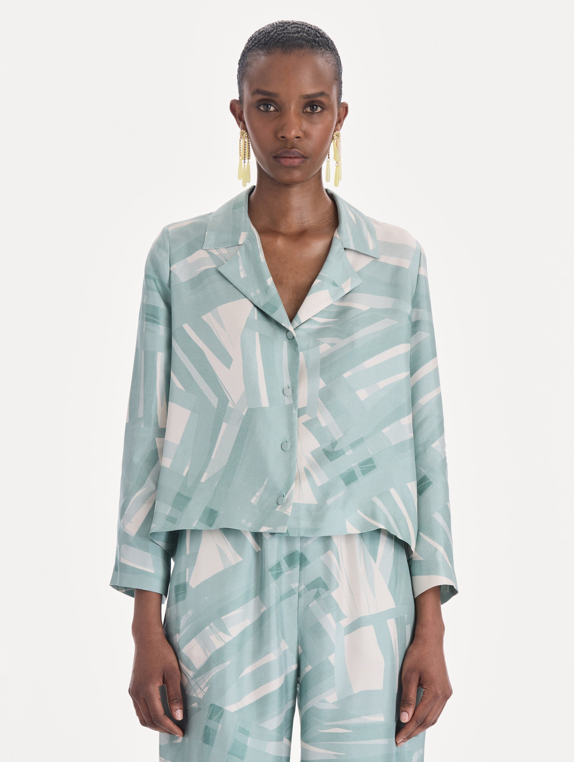 MNODR041026042615813_2 Oscar de la Renta Long Sleeve Stripey Plaid Silk Twill Blouse - Image 2