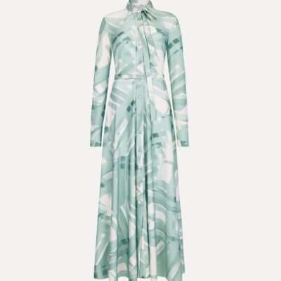 Oscar de la Renta Long Sleeve Stripey Plaid Jersey Day Dress - Image 1