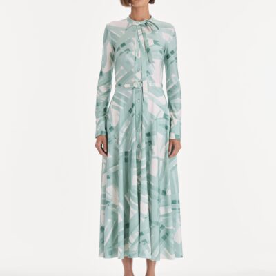 Oscar de la Renta Long Sleeve Stripey Plaid Jersey Day Dress - Image 2