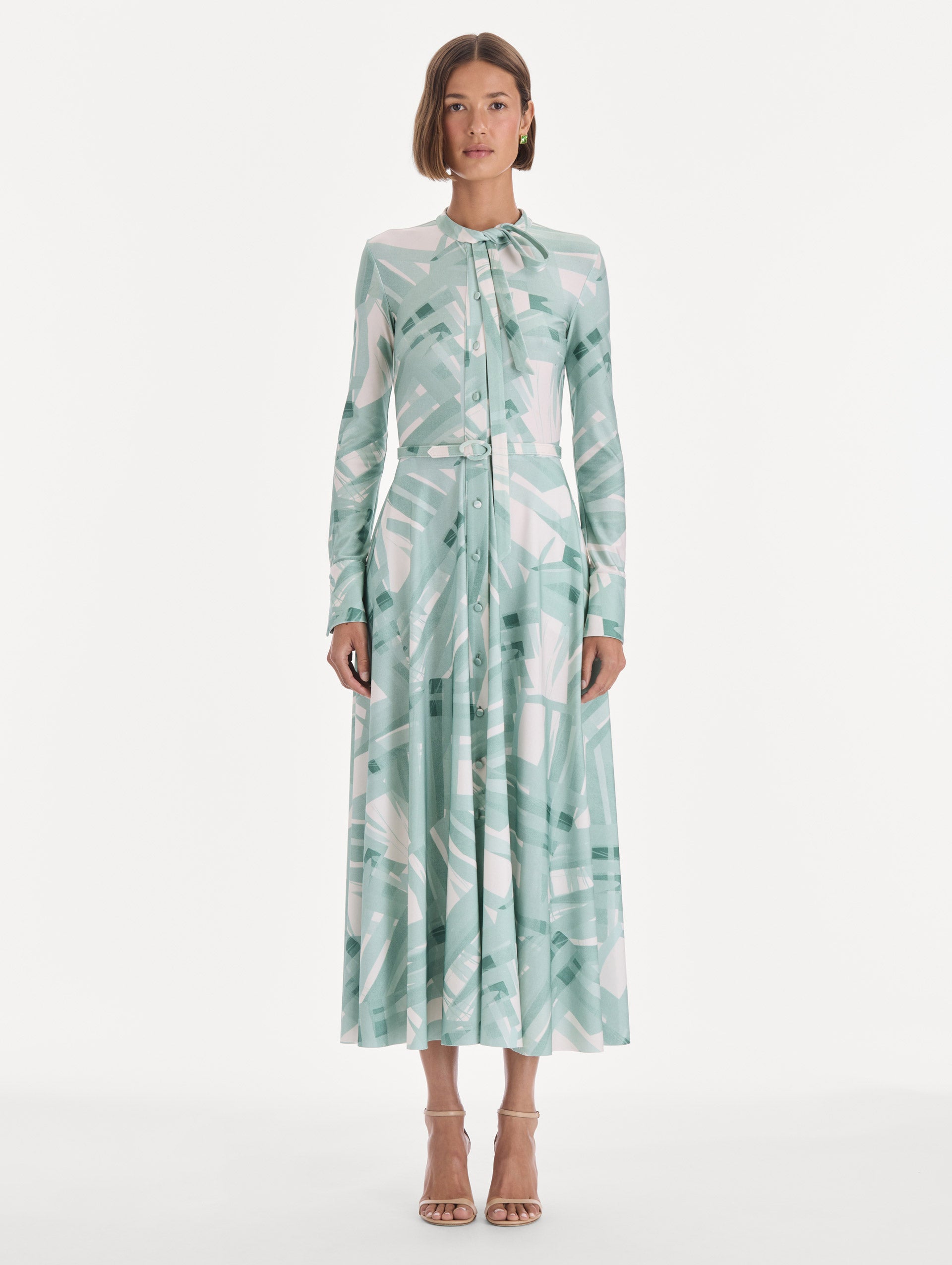 MNODR041026042615814_2 Oscar de la Renta Long Sleeve Stripey Plaid Jersey Day Dress - Image 2