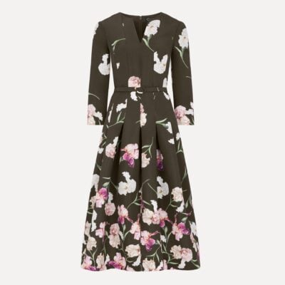 Oscar de la Renta Long Sleeve Painted Iris Degrade Faille Cocktail Dress - Image 1