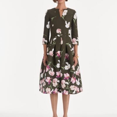 Oscar de la Renta Long Sleeve Painted Iris Degrade Faille Cocktail Dress - Image 2
