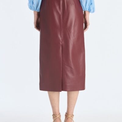 Oscar de la Renta Leather Embroidered Pencil Skirt - Image 2