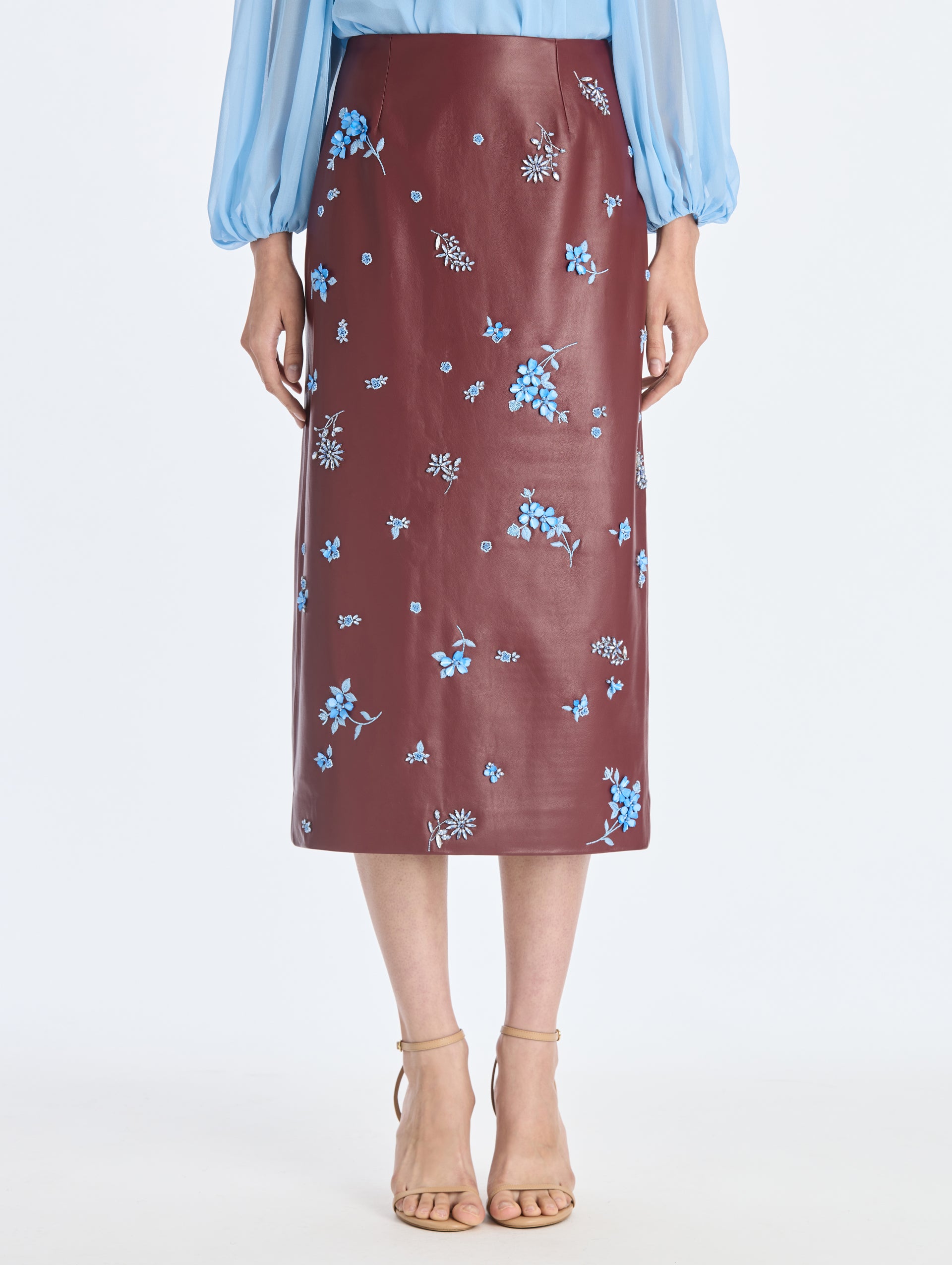 MNODR041026042615817_3 Oscar de la Renta Leather Embroidered Pencil Skirt - Image 3