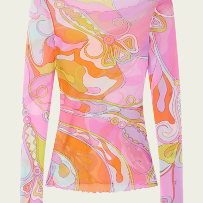 Pucci Orchidee-Print Long-Sleeve Tulle Top - Image 1