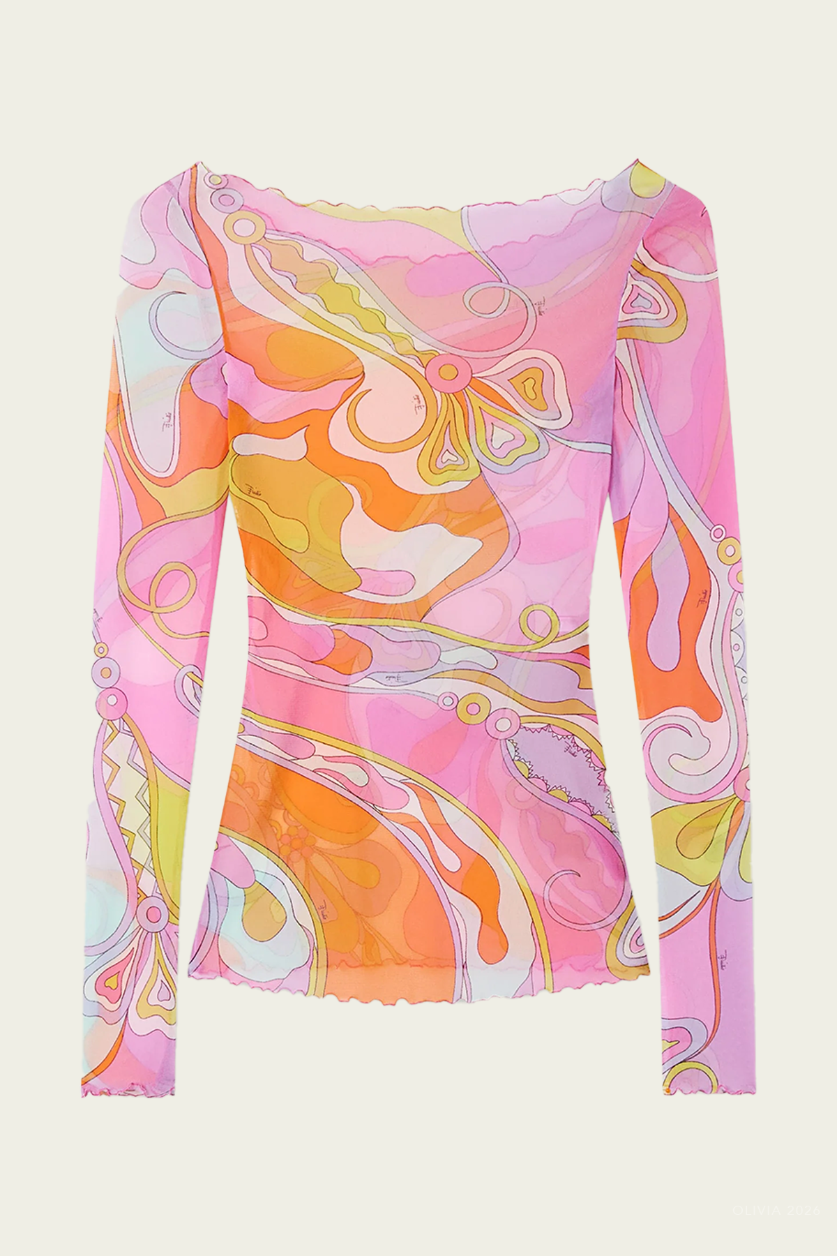 Pucci Orchidee-Print Long-Sleeve Tulle Top - Image 1