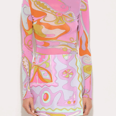 Pucci Orchidee-Print Long-Sleeve Tulle Top - Image 2