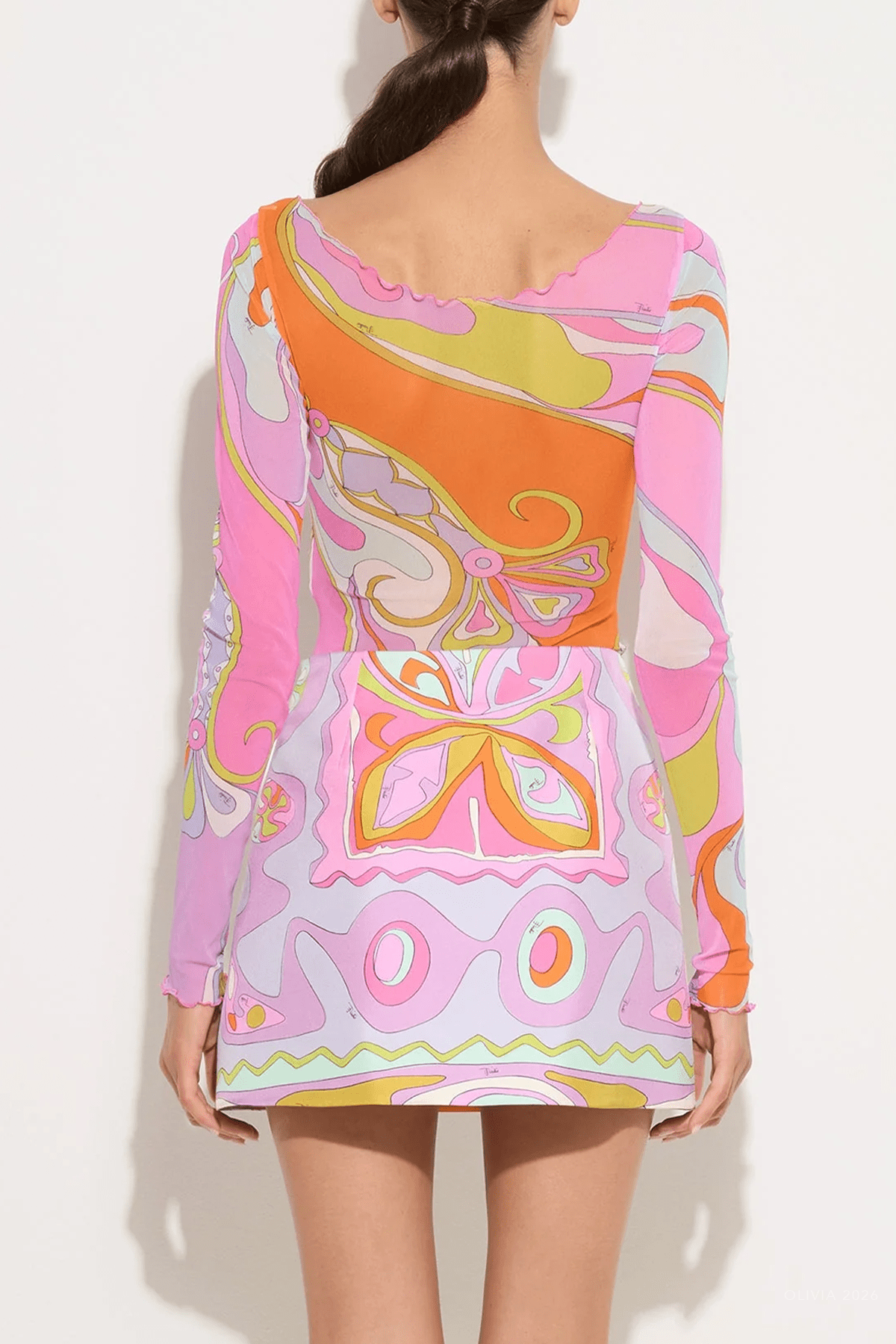 MNPUCC051026011114139_3 Pucci Orchidee-Print Long-Sleeve Tulle Top - Image 3