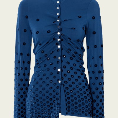 Rabanne Gathered Flocked Jersey Blouse - Image 1