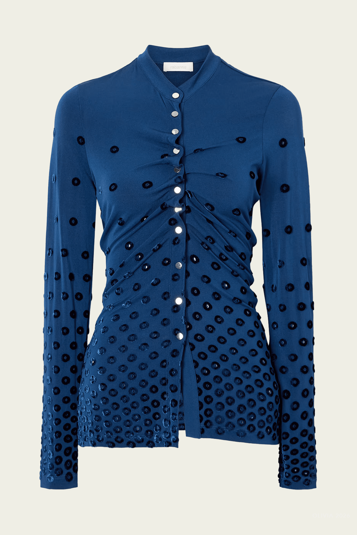 Rabanne Gathered Flocked Jersey Blouse - Image 1