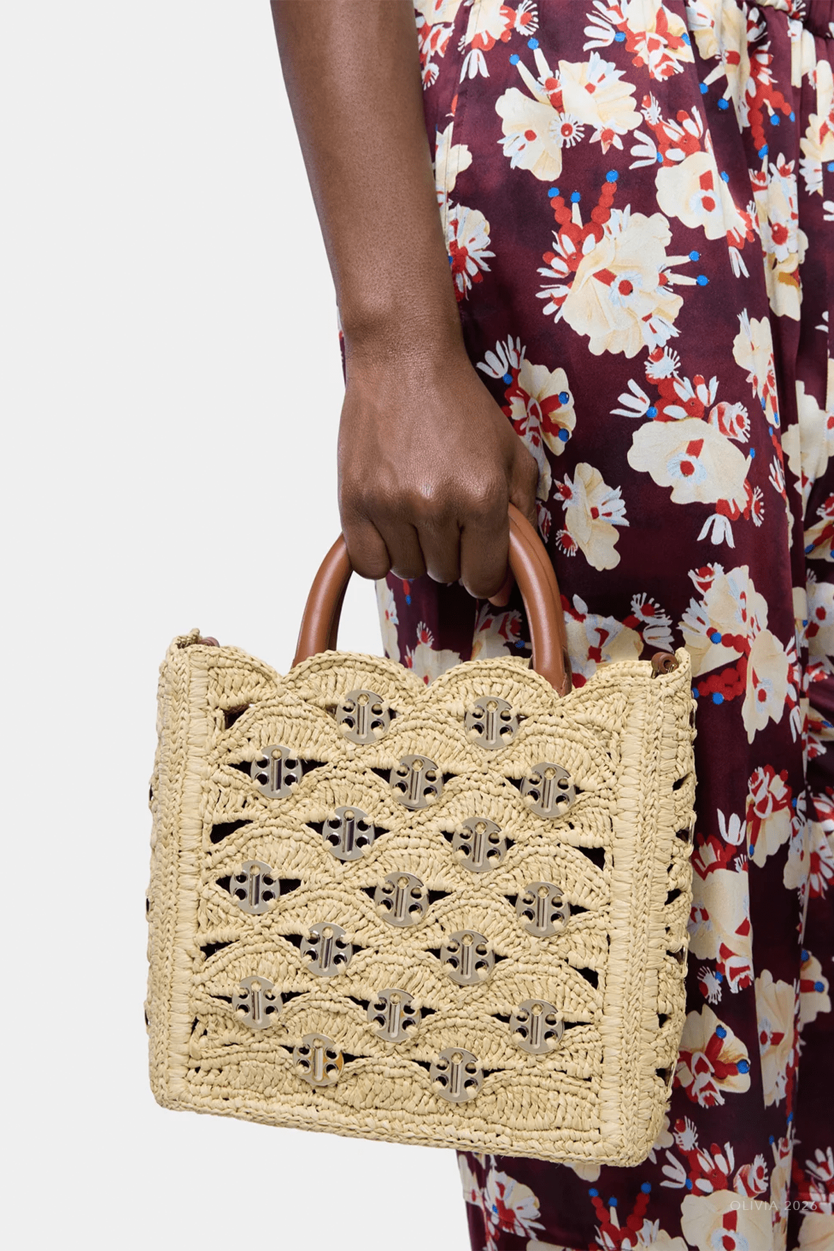 MNRABA041026050830408_3 Rabanne Raffia Signature 1969 Discs Small Tote - Image 3