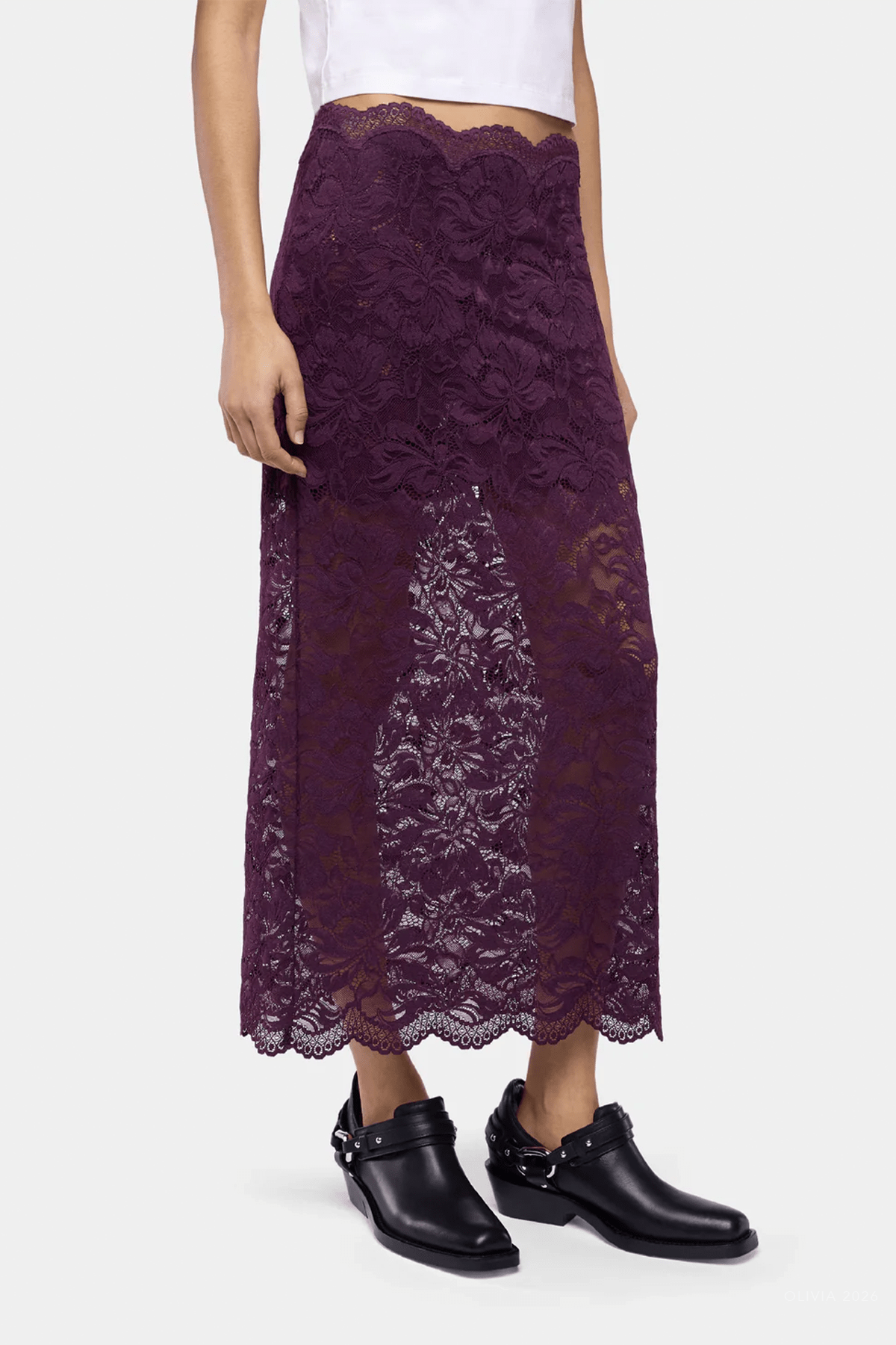 MNRABA041026050830411_2 Rabanne Layered Lace Midi Skirt - Image 2