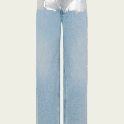 Rabanne Metallic Baggy Trouser Denim in Light Denim Blue - Image 1