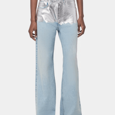 Rabanne Metallic Baggy Trouser Denim in Light Denim Blue - Image 2