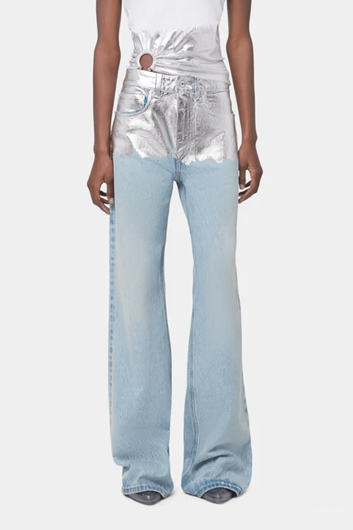 MNRABA041026050830413_2 Rabanne Metallic Baggy Trouser Denim in Light Denim Blue - Image 2