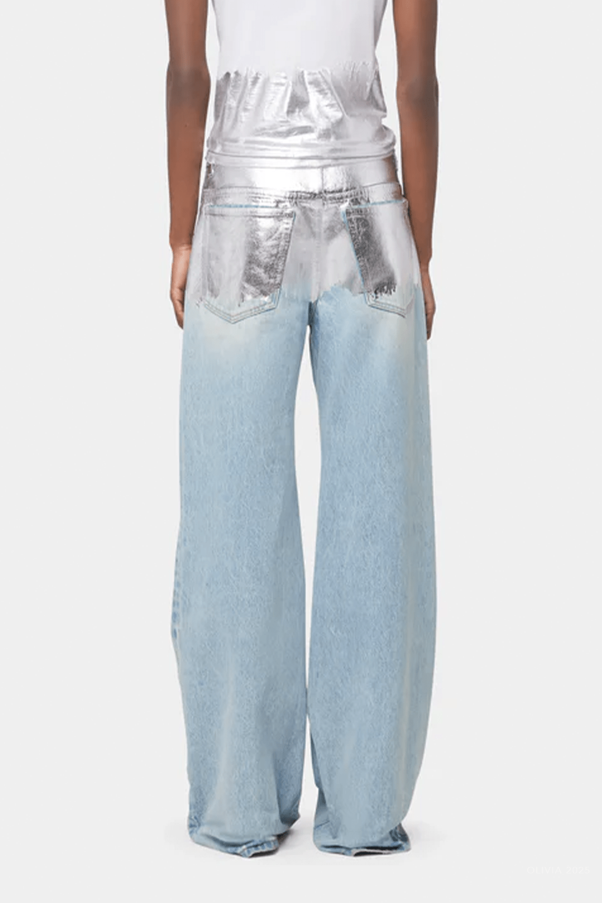 MNRABA041026050830413_3 Rabanne Metallic Baggy Trouser Denim in Light Denim Blue - Image 3