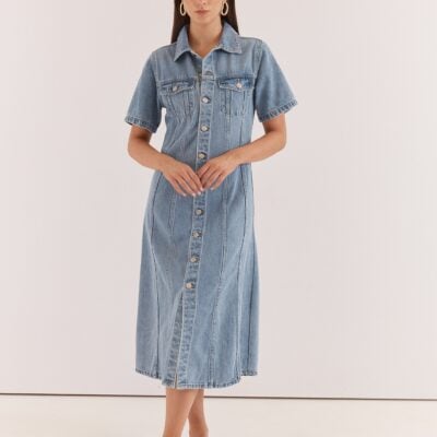 Sass Kara Denim Midi Dress - 90's Blue - Image 2