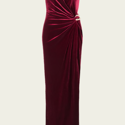 Self-Portrait Burgundy Velvet Bandeau Maxi Dress - Image 1