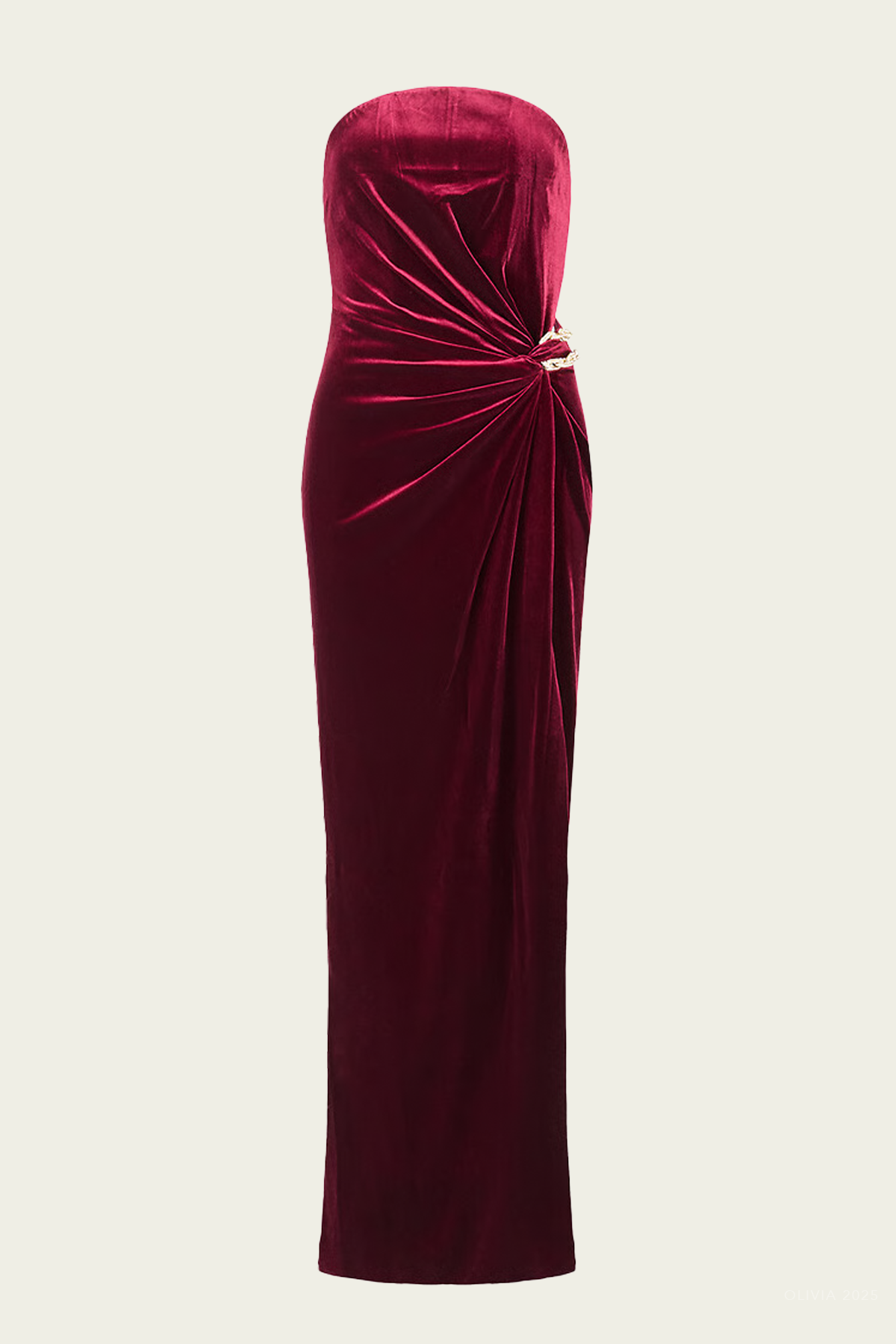 Self-Portrait Burgundy Velvet Bandeau Maxi Dress - Image 1