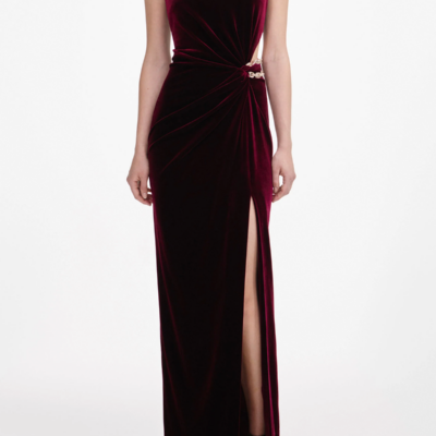 Self-Portrait Burgundy Velvet Bandeau Maxi Dress - Image 2