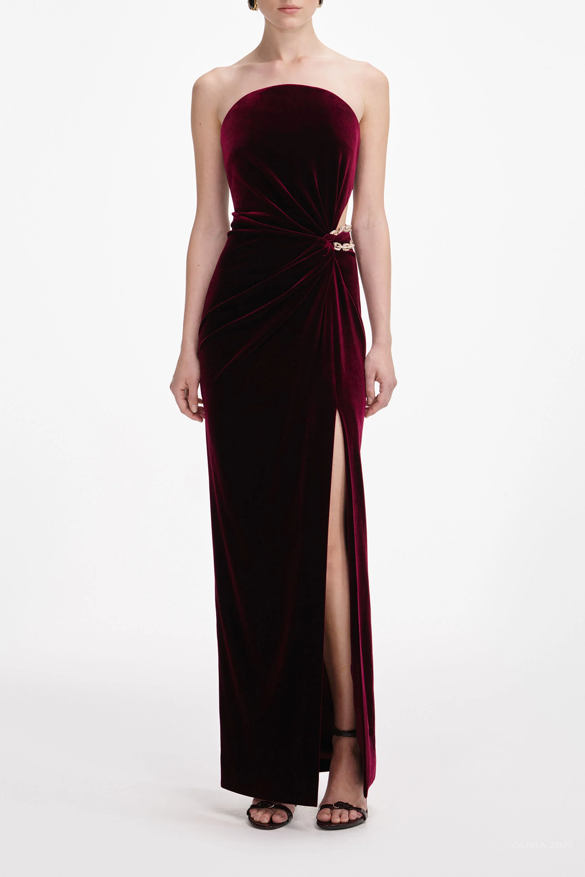 MNSELF051026012932286_2 Self-Portrait Burgundy Velvet Bandeau Maxi Dress - Image 2