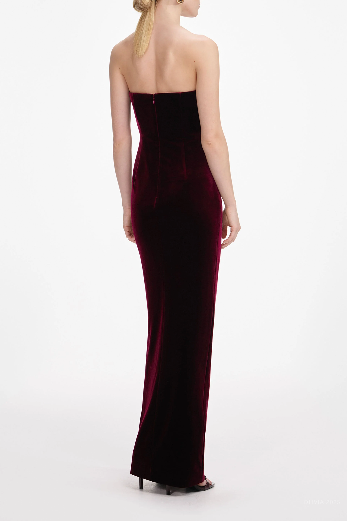 MNSELF051026012932286_3 Self-Portrait Burgundy Velvet Bandeau Maxi Dress - Image 3