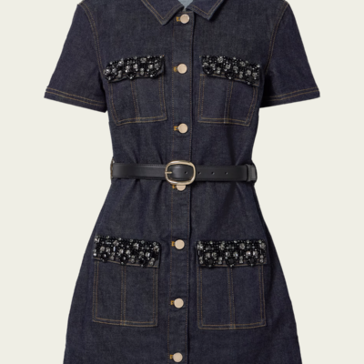 Self-Portrait Indigo Denim Crystal Trim Mini Dress - Image 1