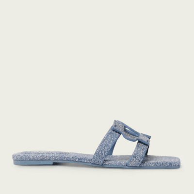 Simkhai Monogram Denim Leather Flat Slide - Image 1