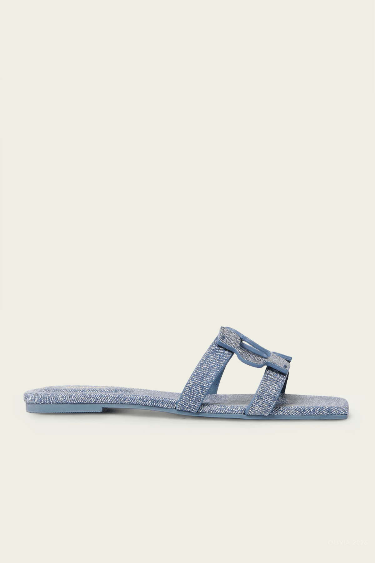 Simkhai Monogram Denim Leather Flat Slide - Image 1
