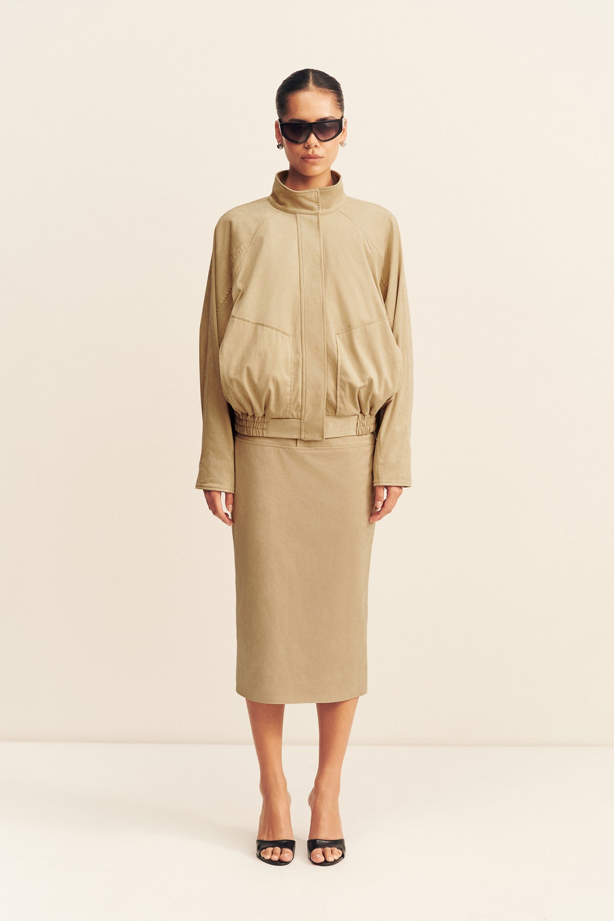 Shona Joy Ernest Faux Suede Bomber Jacket - Image 1
