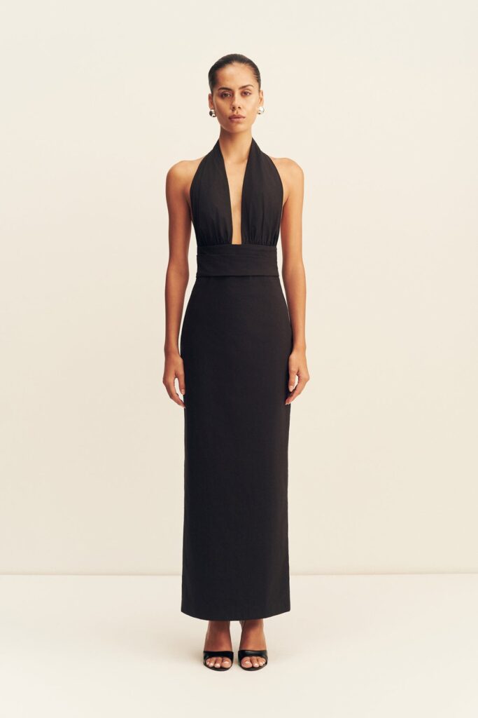 Shona Joy Campbell Halter Plunged Maxi Dress - Image 1
