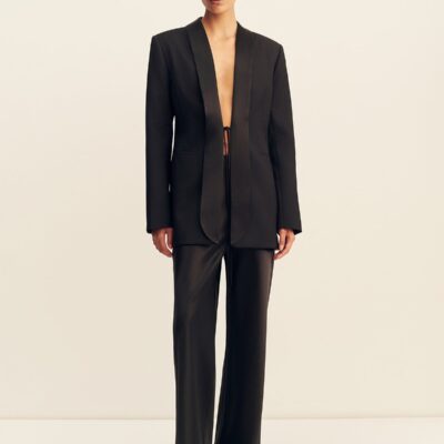 Shona Joy Benji Satin Contrast Tuxedo Blazer - Image 1