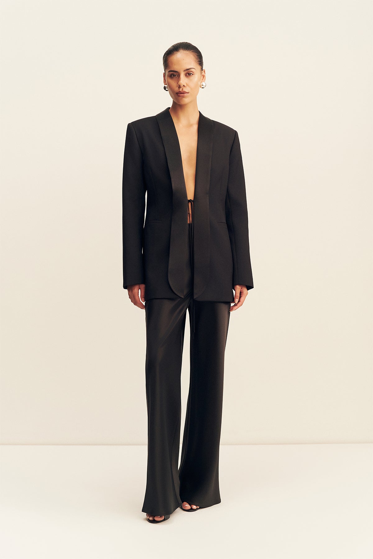 Shona Joy Benji Satin Contrast Tuxedo Blazer - Image 1