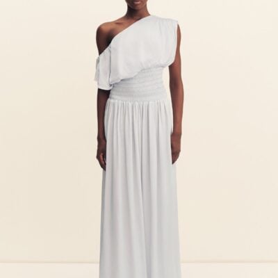 Shona Joy Agnes Shirred Asymmetrical Blouson Maxi Dress - Image 1