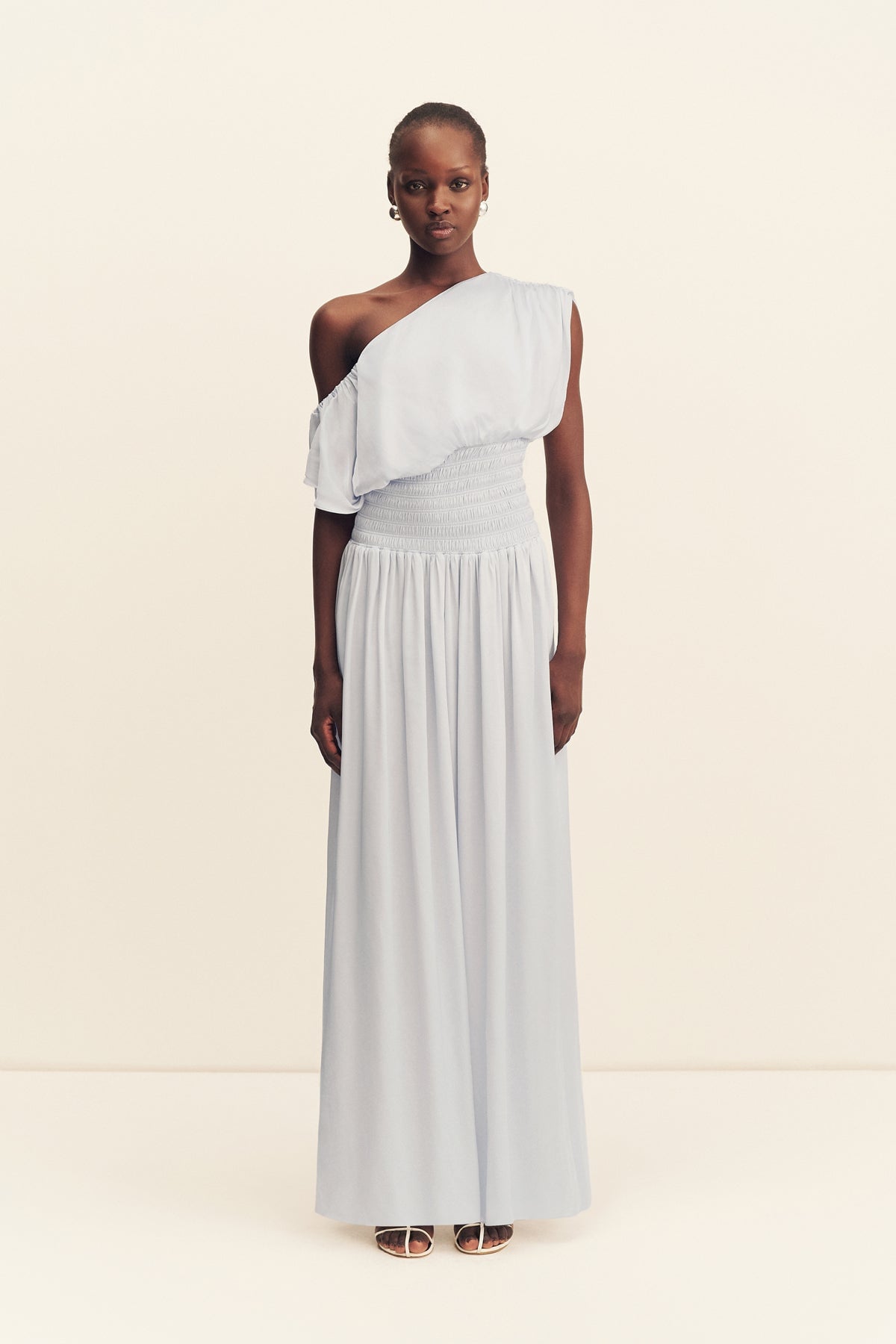 Shona Joy Agnes Shirred Asymmetrical Blouson Maxi Dress - Image 1