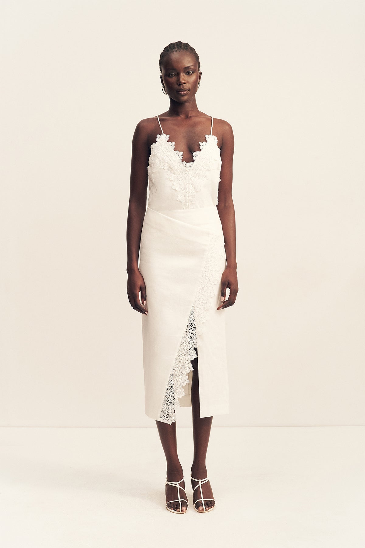Shona Joy Toile Linen Lace Asymmetrical Midi Skirt - Image 1
