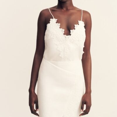 Shona Joy Toile Linen Lace Asymmetrical Midi Skirt - Image 2