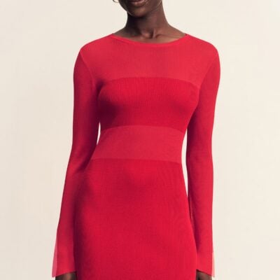 Shona Joy Rohe Sheer Knit Long Sleeve Mini Dress - Image 2