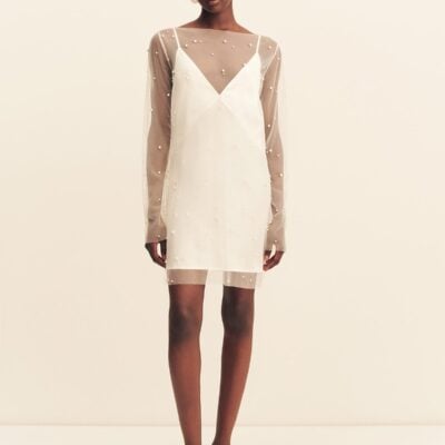 Shona Joy Opaline Sheer Pearl Mini Dress - Image 1