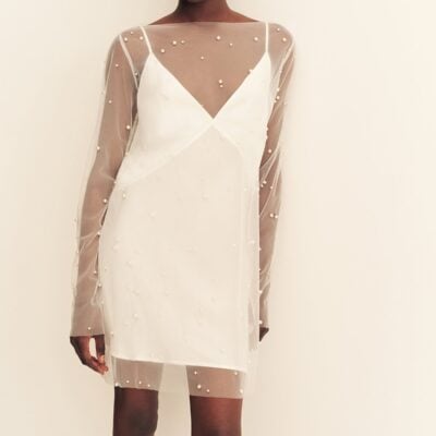 Shona Joy Opaline Sheer Pearl Mini Dress - Image 2