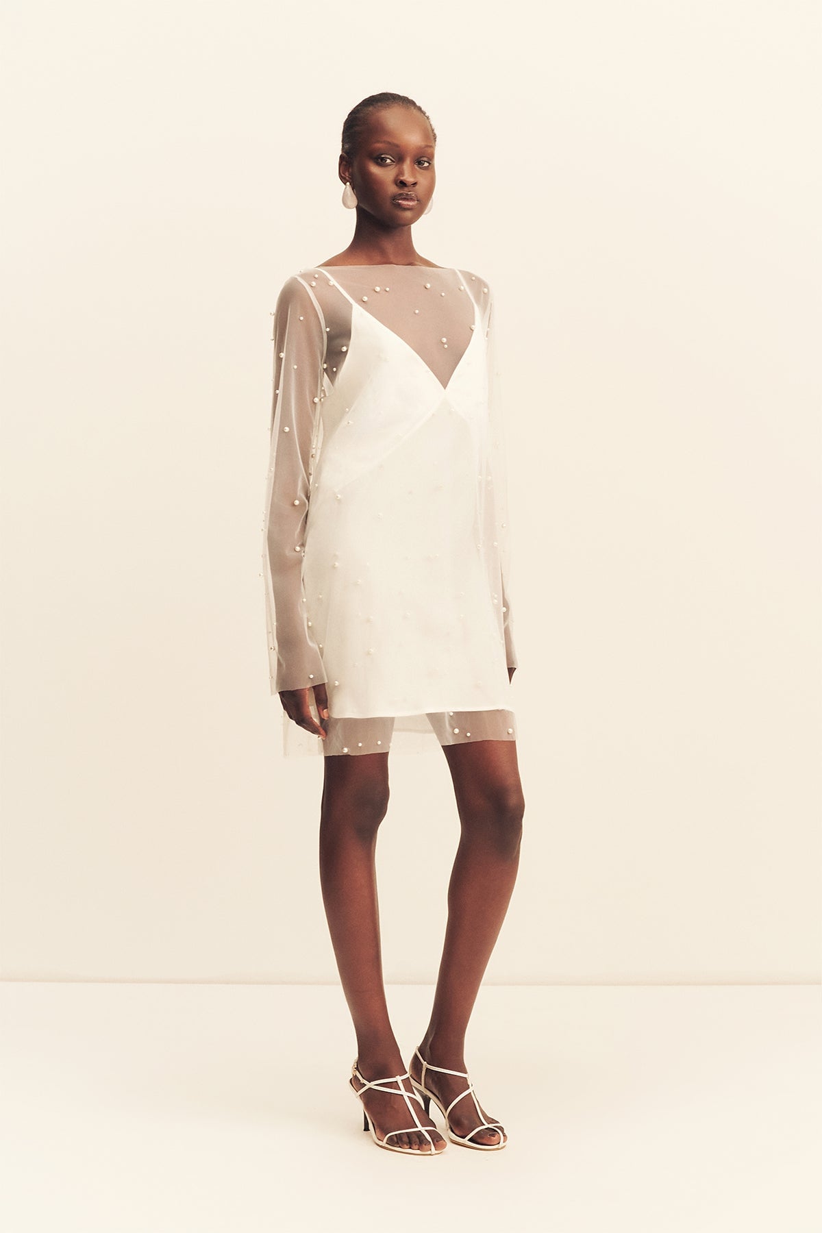 MNSJ051026010130030_3 Shona Joy Opaline Sheer Pearl Mini Dress - Image 3