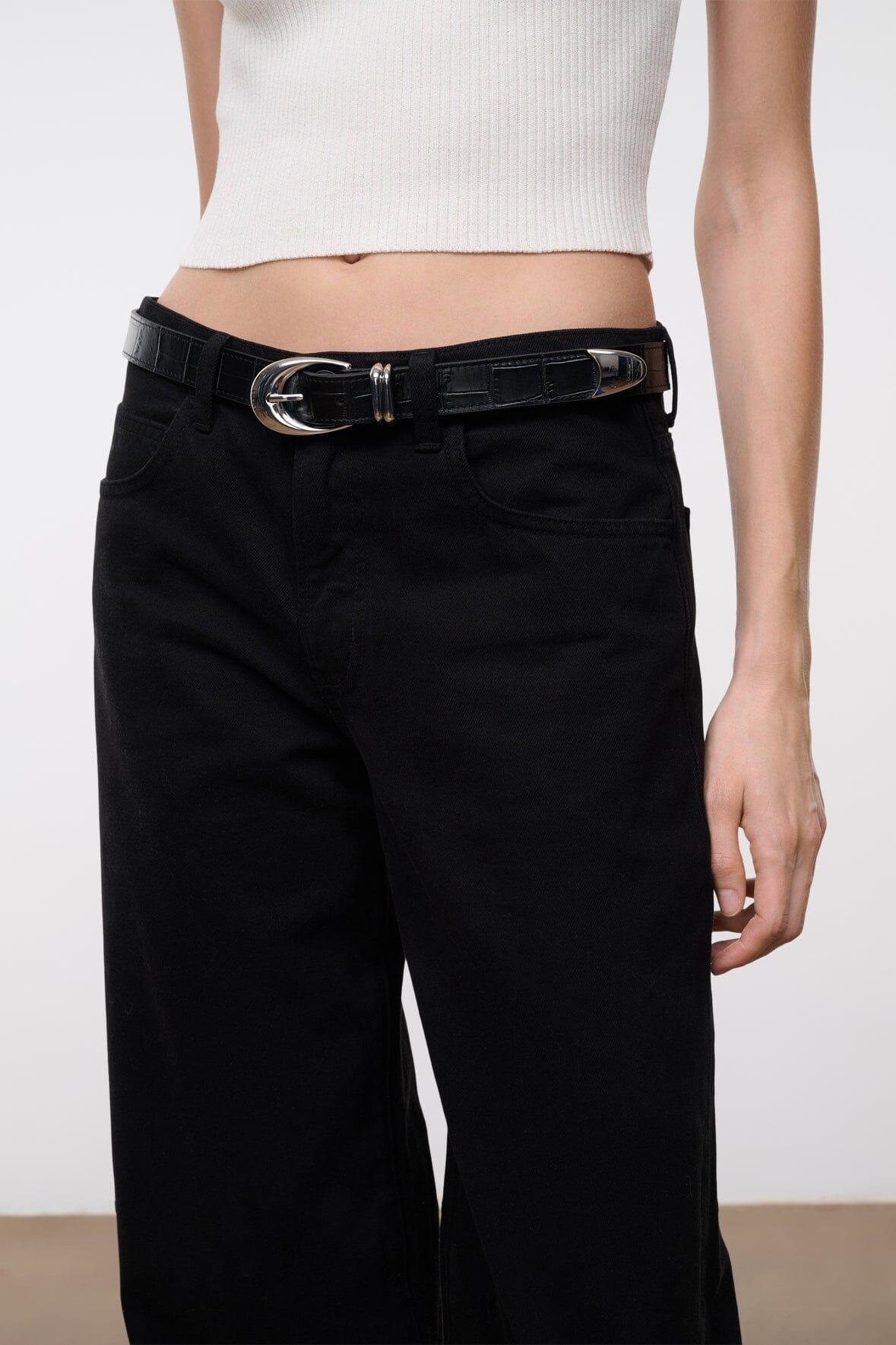 Staud Moon Buckle Belt | Black Croco - Image 2